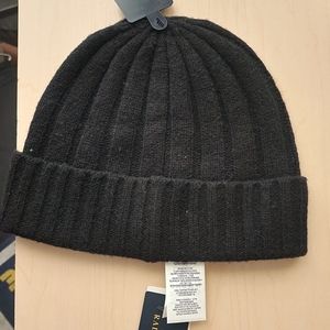 Polo Ralph Lauren Men`s Black Signature Merino Cuffed Beanie Size OS